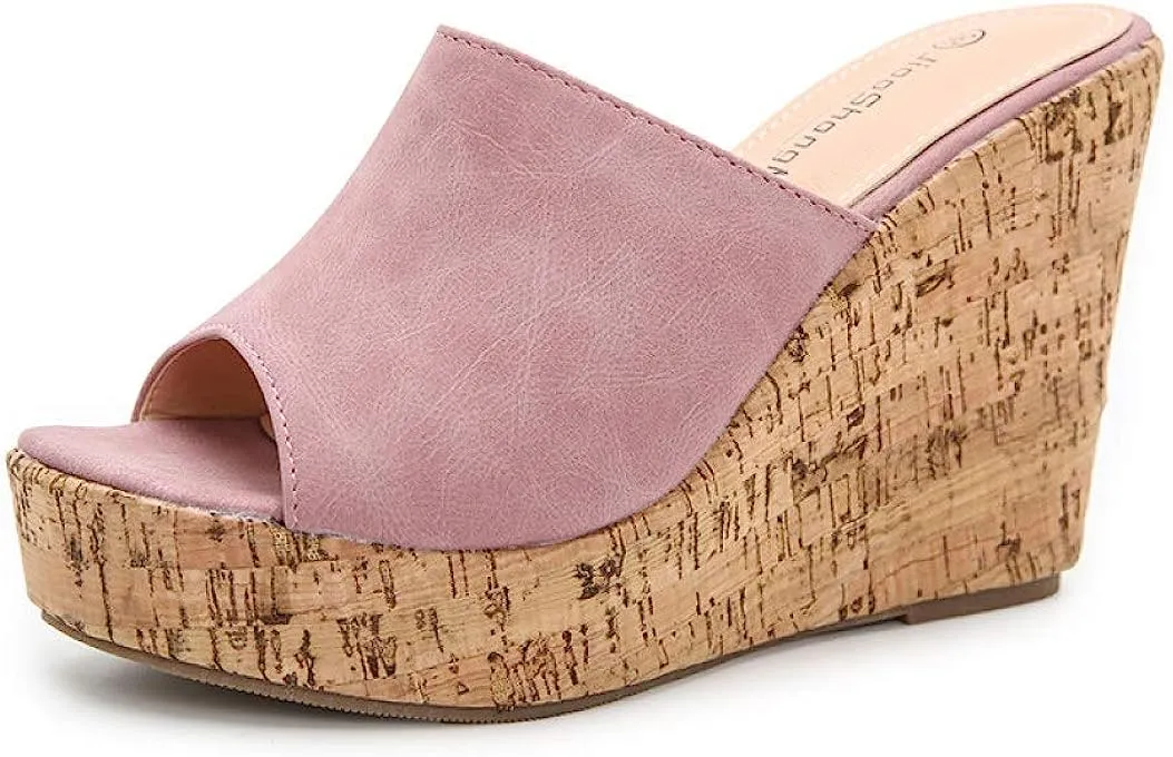 Soft Black Cork Style Platform Wedge Sandals