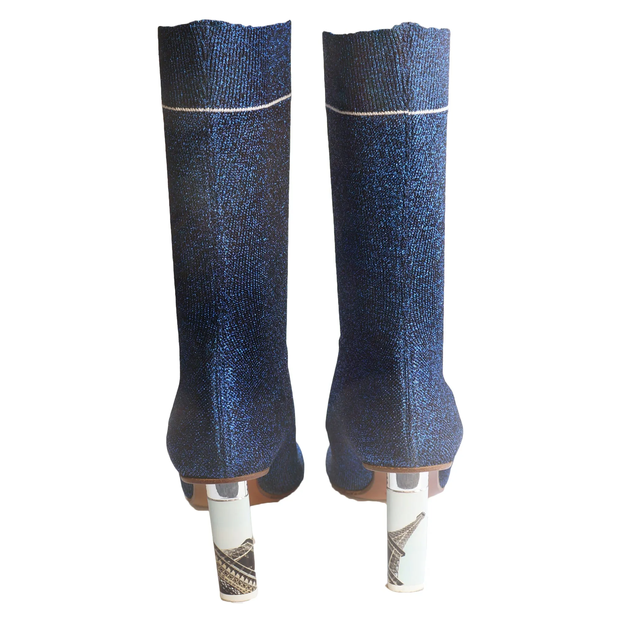 VETEMENTS BLUE LUREX EIFFEL TOWER LIGHTER SOCK BOOT